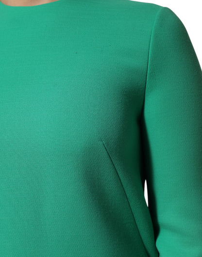 Dolce & Gabbana Women's Long-Sleeve Crew Neck Silk Viscose & Acetate Midi Mini Dress - Green