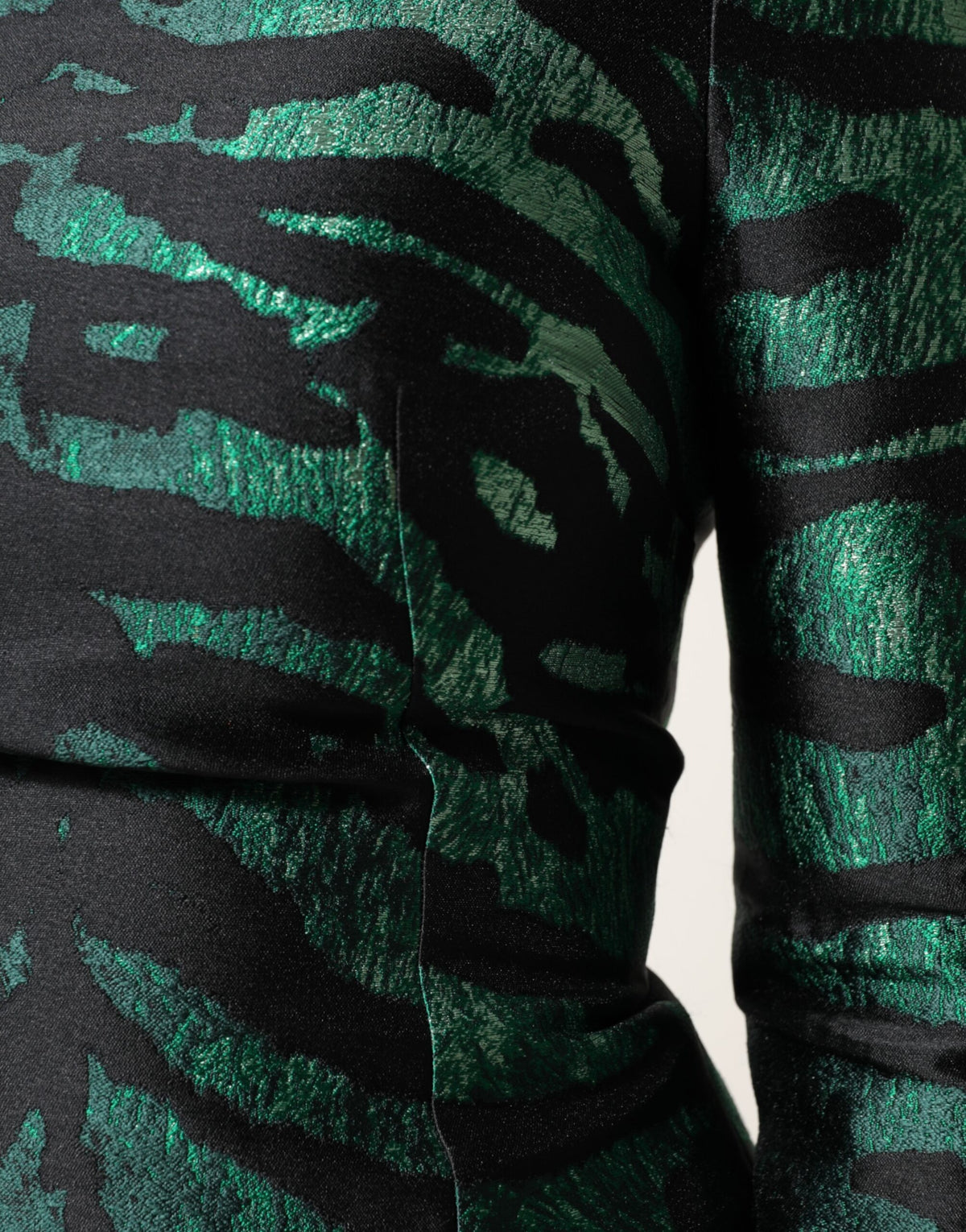 Dolce & Gabbana Women's Cocktail Long-Sleeve Silk & Polyester Midi Mini Long Dress - Black Green Multicolor Patterned Jacquard