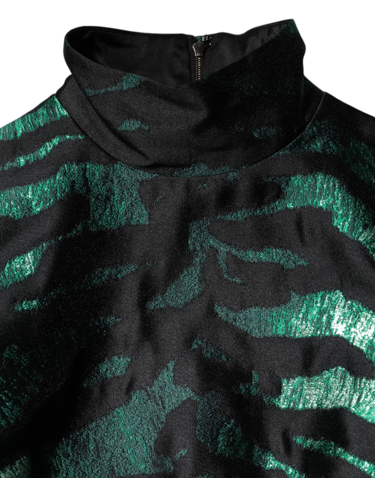 Dolce & Gabbana Women's Cocktail Long-Sleeve Silk & Polyester Midi Mini Long Dress - Black Green Multicolor Patterned Jacquard