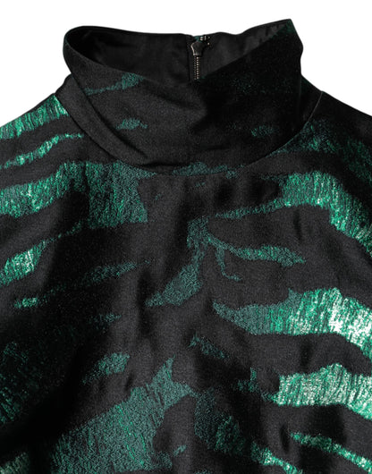 Dolce & Gabbana Women's Cocktail Long-Sleeve Silk & Polyester Midi Mini Long Dress - Black Green Multicolor Patterned Jacquard