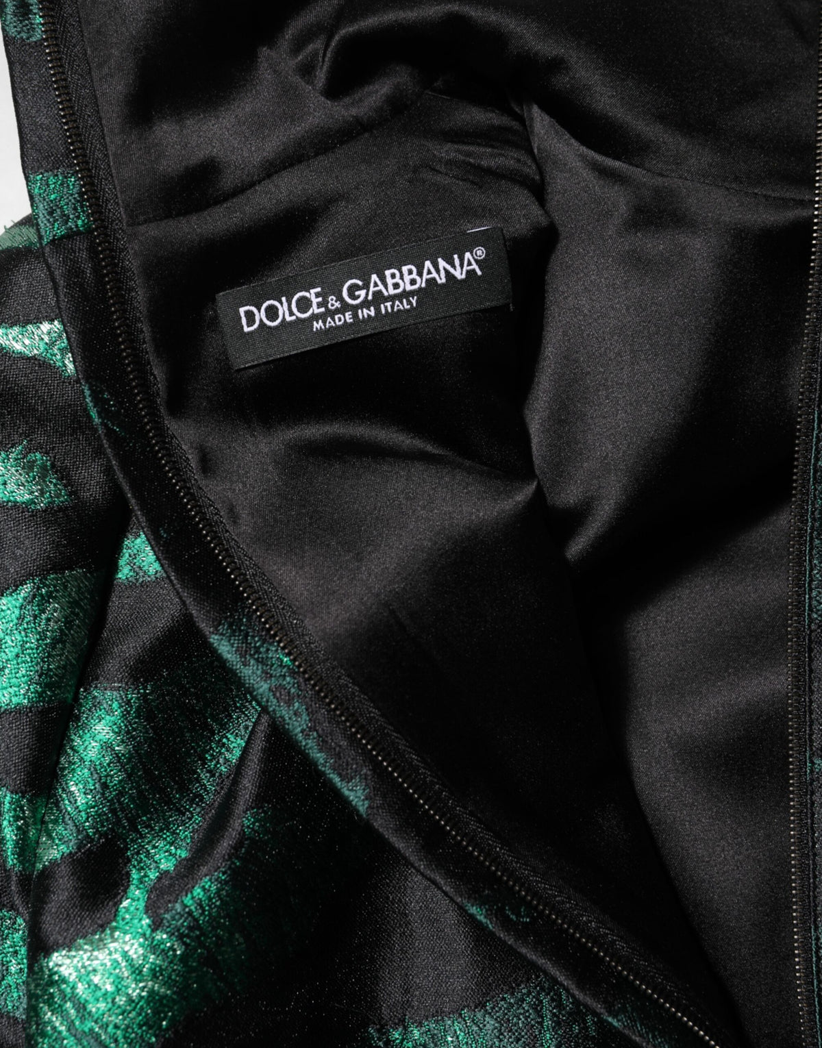 Dolce & Gabbana Women's Cocktail Long-Sleeve Silk & Polyester Midi Mini Long Dress - Black Green Multicolor Patterned Jacquard