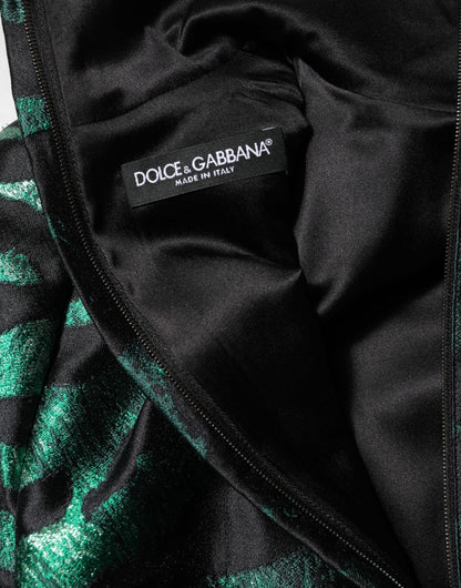 Dolce & Gabbana Women's Cocktail Long-Sleeve Silk & Polyester Midi Mini Long Dress - Black Green Multicolor Patterned Jacquard