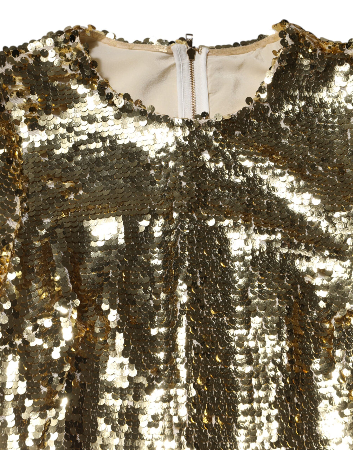 Dolce & Gabbana Women's Cocktail Long-Sleeve Round Neck Polyamide Silk & Sequins Midi Mini Dress - Gold Red