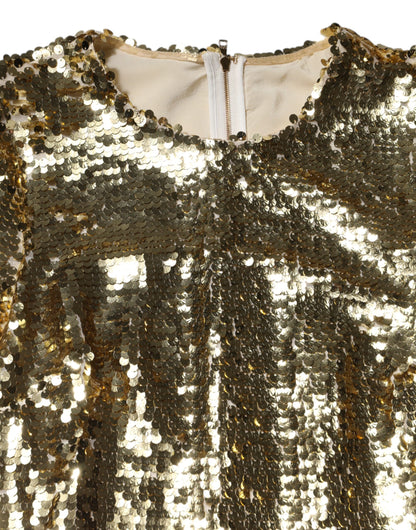 Dolce & Gabbana Women's Cocktail Long-Sleeve Round Neck Polyamide Silk & Sequins Midi Mini Dress - Gold Red
