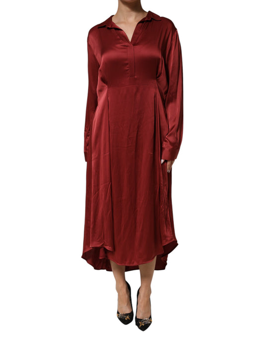 Fabiana Filippi Women's Long-Sleeve Polyester Viscose & Satin Midi Long Dress - Burgundy