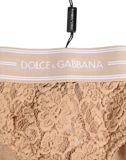 Dolce & Gabbana Women's Polyamide Lace Underpants Briefs - Beige Floral