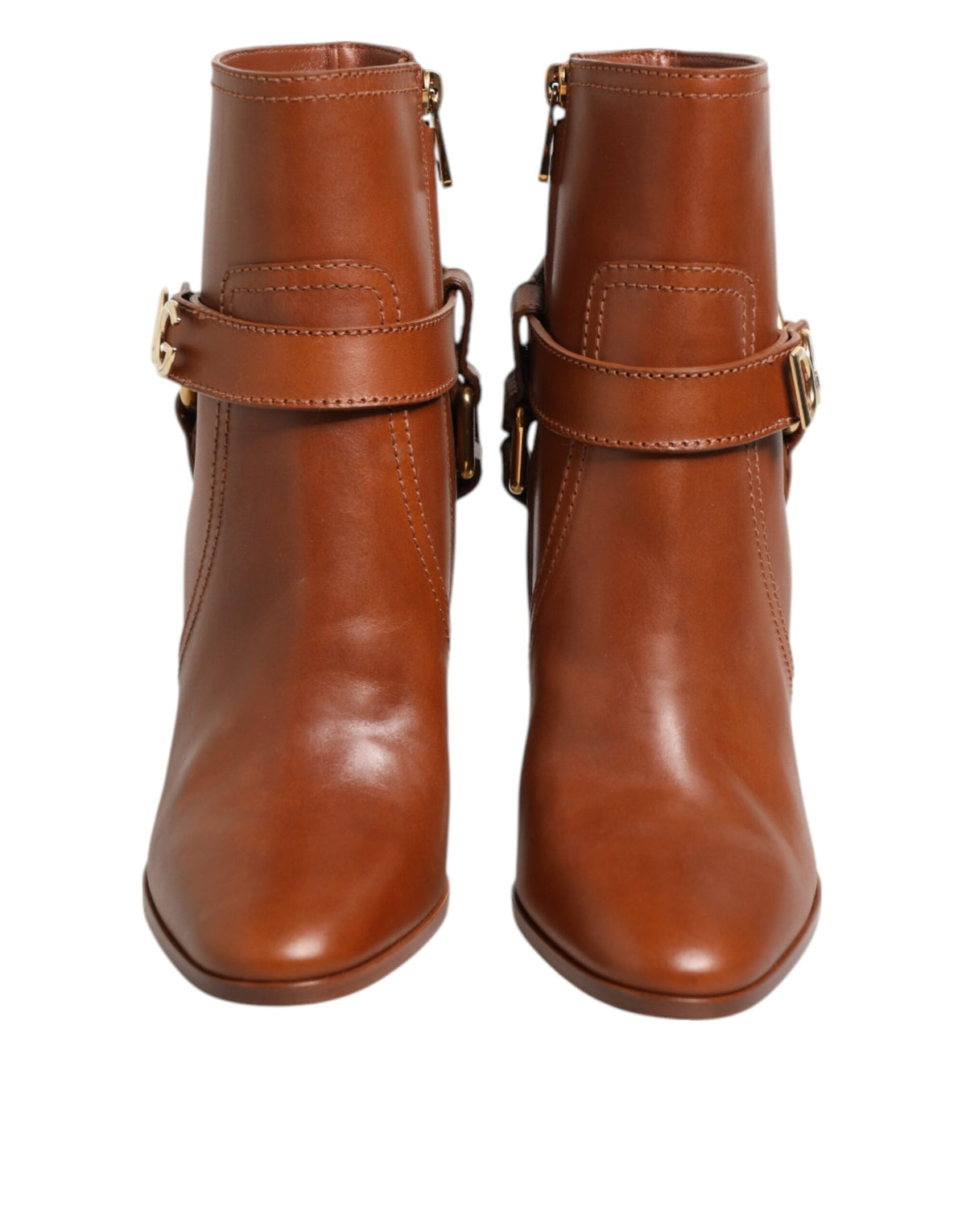 Dolce & Gabbana Women's Calf Leather High-Heel Ankle Strap Boots - Brown Gold
