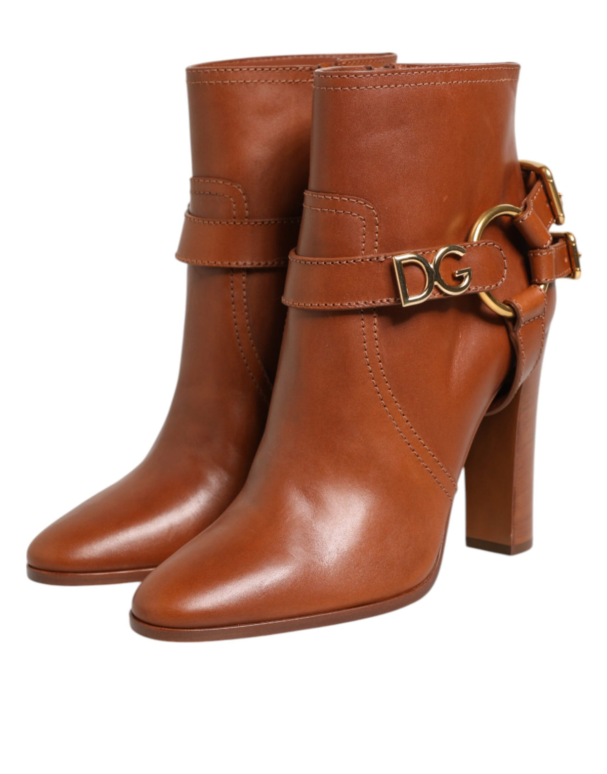 Dolce & Gabbana Women's Calf Leather High-Heel Ankle Strap Boots - Brown Gold