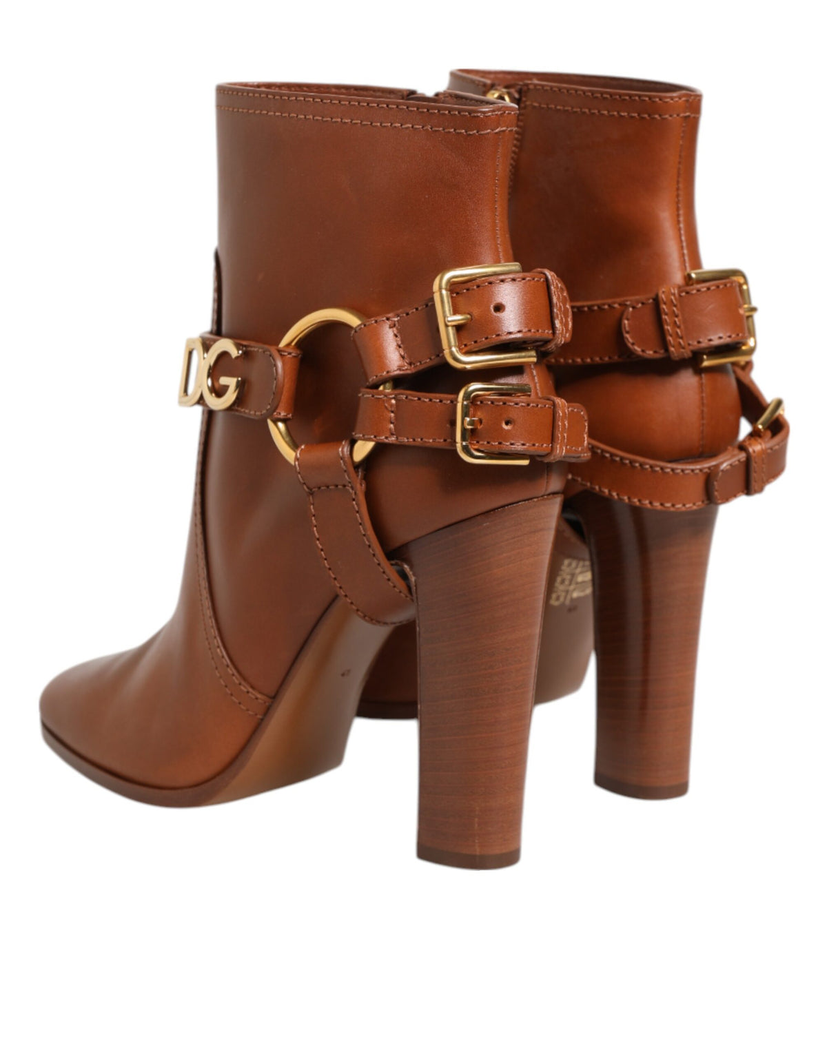Dolce & Gabbana Women's Calf Leather High-Heel Ankle Strap Boots - Brown Gold