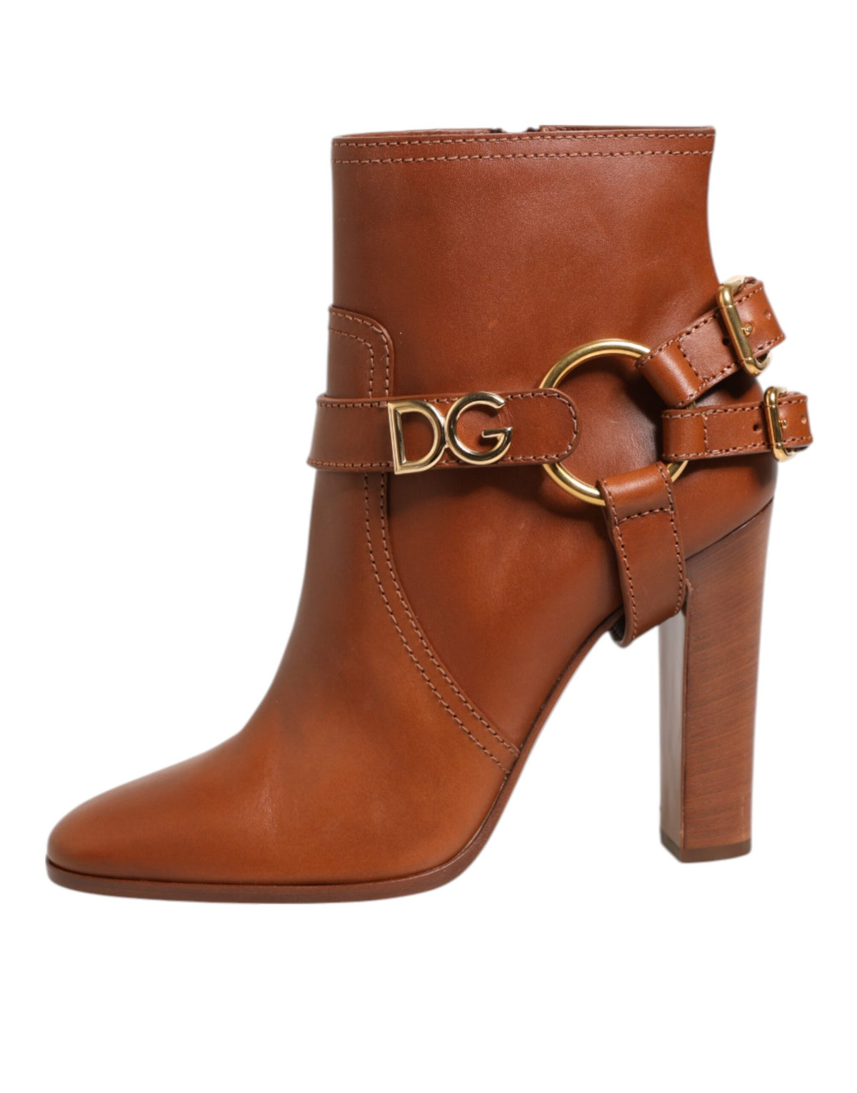 Dolce & Gabbana Women's Calf Leather High-Heel Ankle Strap Boots - Brown Gold