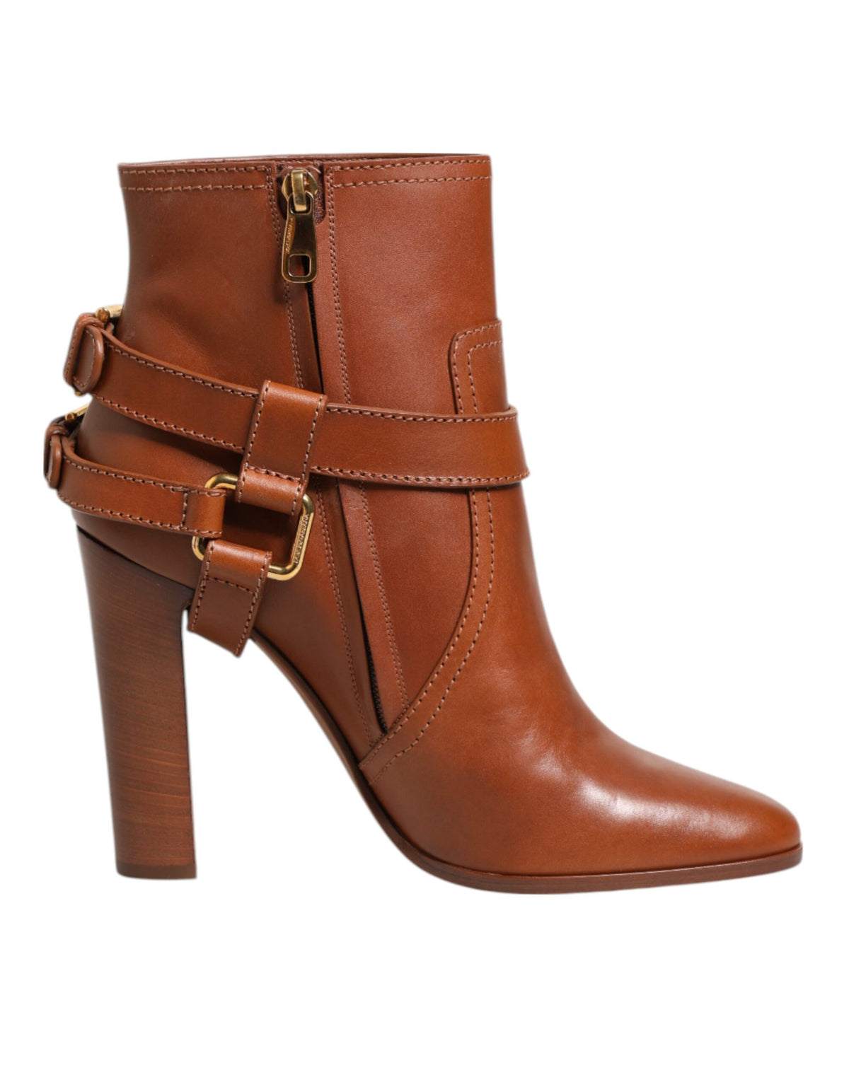 Dolce & Gabbana Women's Calf Leather High-Heel Ankle Strap Boots - Brown Gold