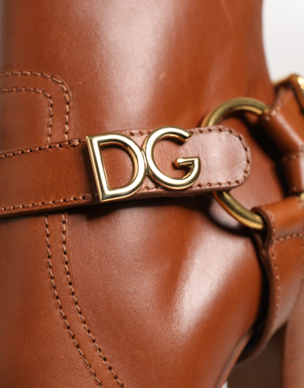 Dolce & Gabbana Women's Calf Leather High-Heel Ankle Strap Boots - Brown Gold