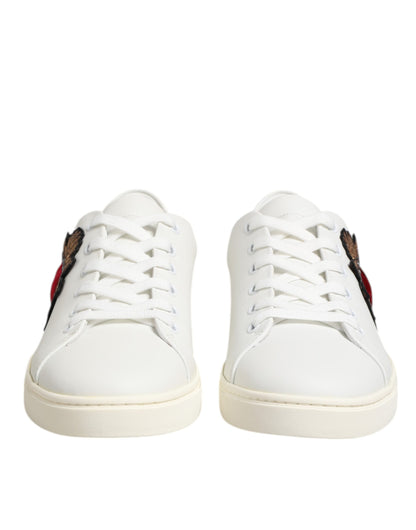 Dolce & Gabbana Heart Women's Low Top Calf Leather & Rubber Sneakers - White Patterned