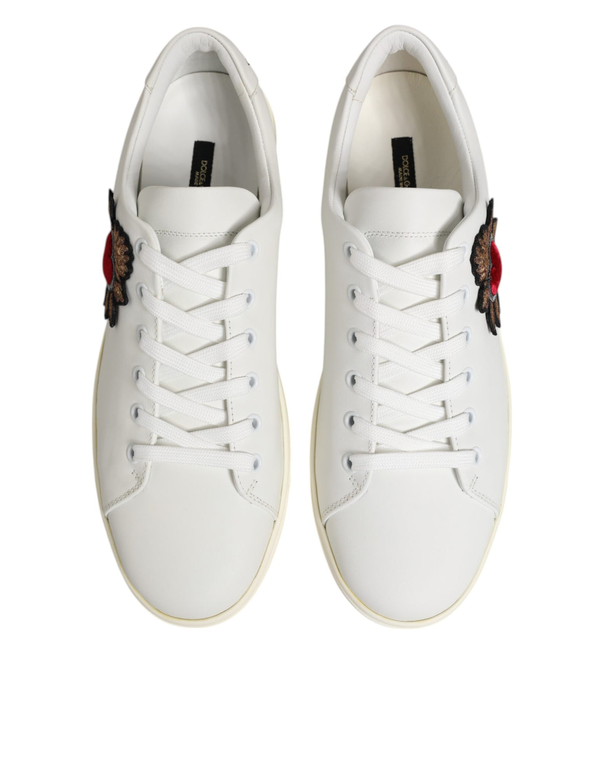 Dolce & Gabbana Heart Women's Low Top Calf Leather & Rubber Sneakers - White Patterned