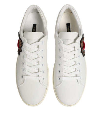 Dolce & Gabbana Heart Women's Low Top Calf Leather & Rubber Sneakers - White Patterned