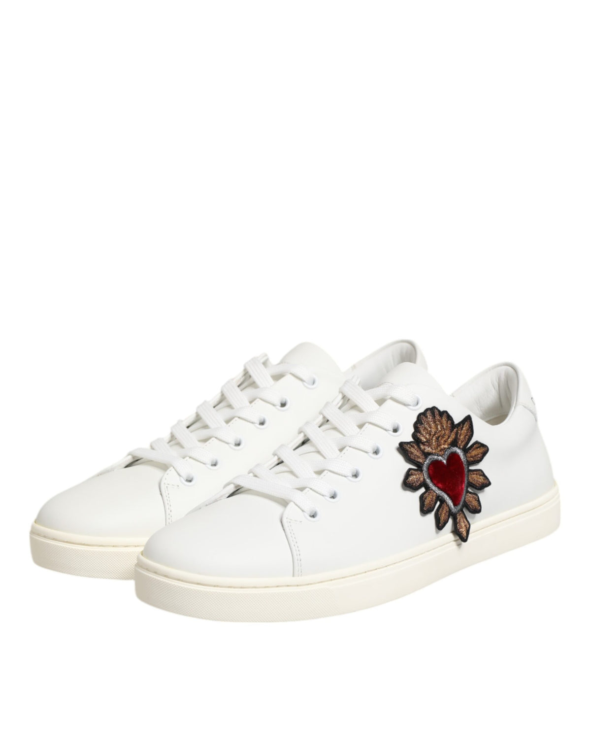 Dolce & Gabbana Heart Women's Low Top Calf Leather & Rubber Sneakers - White Patterned