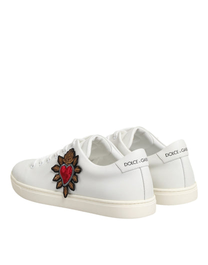 Dolce & Gabbana Heart Women's Low Top Calf Leather & Rubber Sneakers - White Patterned