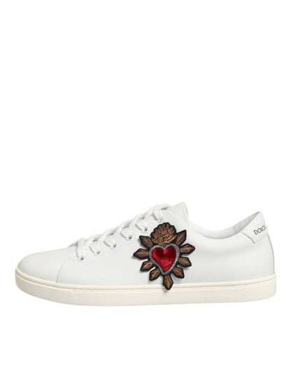 Dolce & Gabbana Heart Women's Low Top Calf Leather & Rubber Sneakers - White Patterned