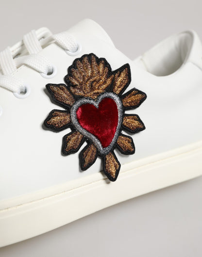 Dolce & Gabbana Heart Women's Low Top Calf Leather & Rubber Sneakers - White Patterned