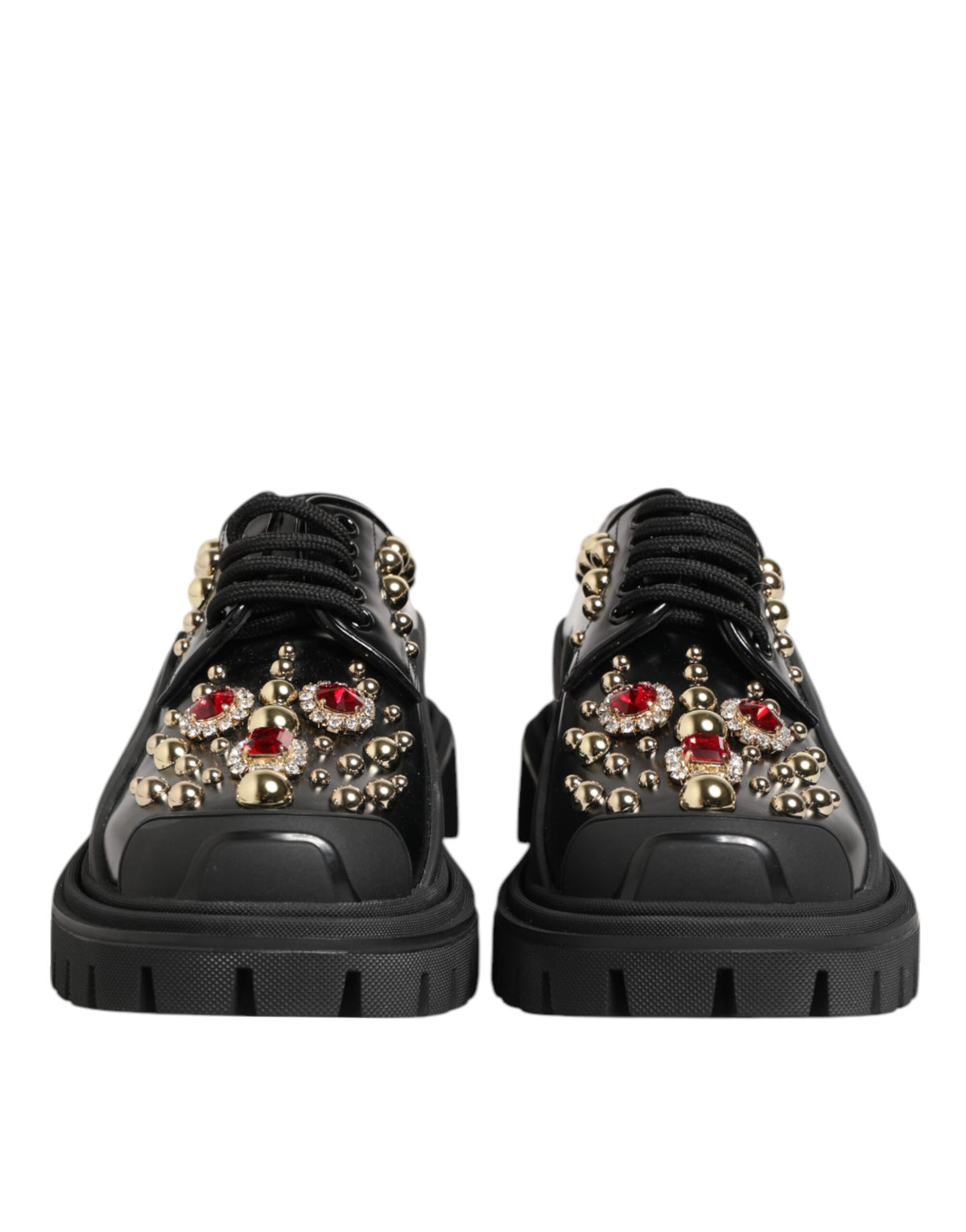 Dolce & Gabbana Women's Leather & Crystal Lace-Up Ankle Boots - Black Gold Red
