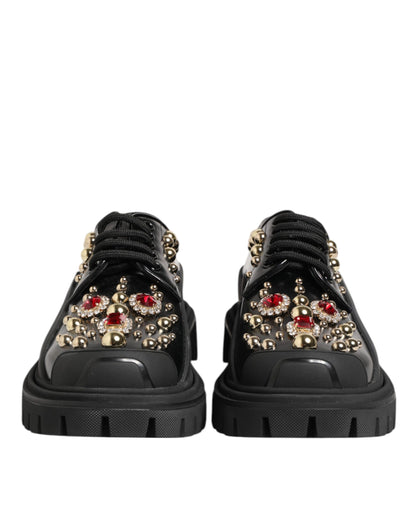 Dolce & Gabbana Women's Leather & Crystal Lace-Up Ankle Boots - Black Gold Red