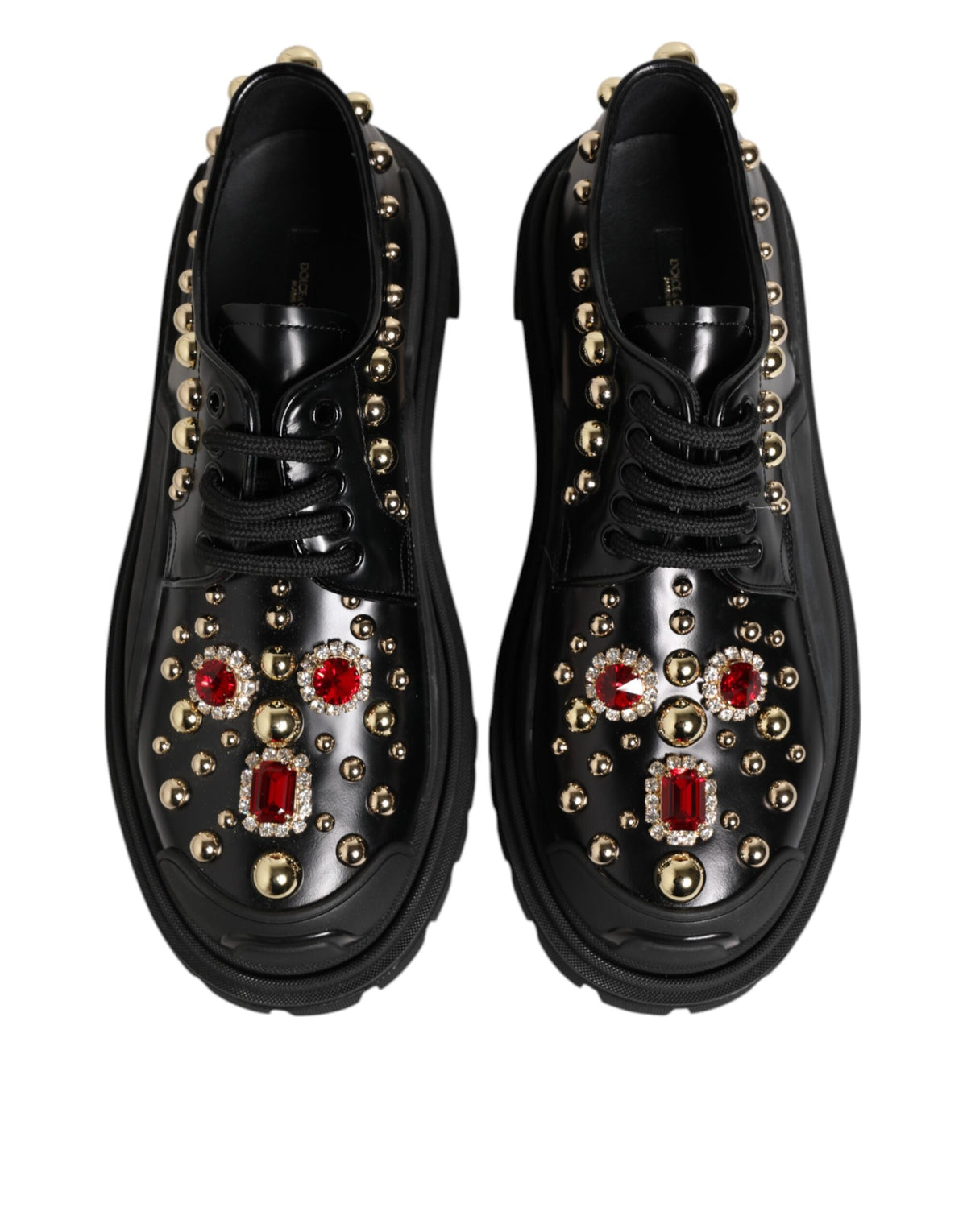 Dolce & Gabbana Women's Leather & Crystal Lace-Up Ankle Boots - Black Gold Red