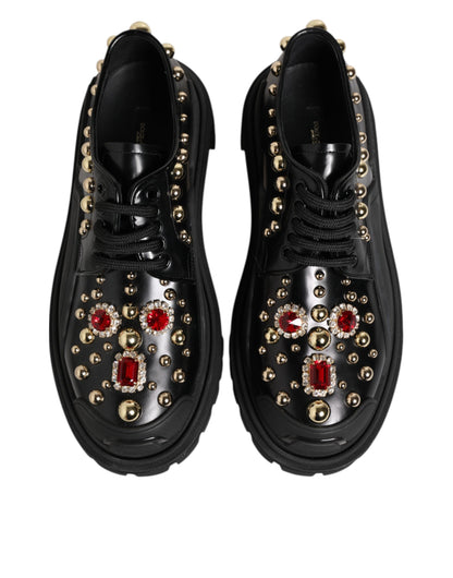 Dolce & Gabbana Women's Leather & Crystal Lace-Up Ankle Boots - Black Gold Red