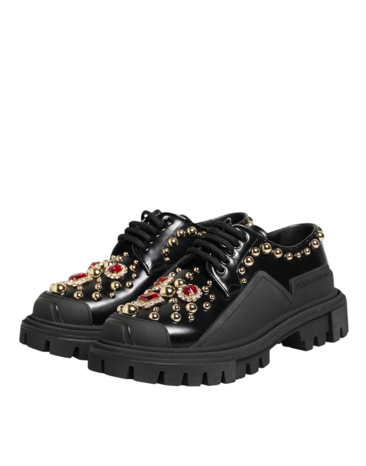 Dolce & Gabbana Women's Leather & Crystal Lace-Up Ankle Boots - Black Gold Red
