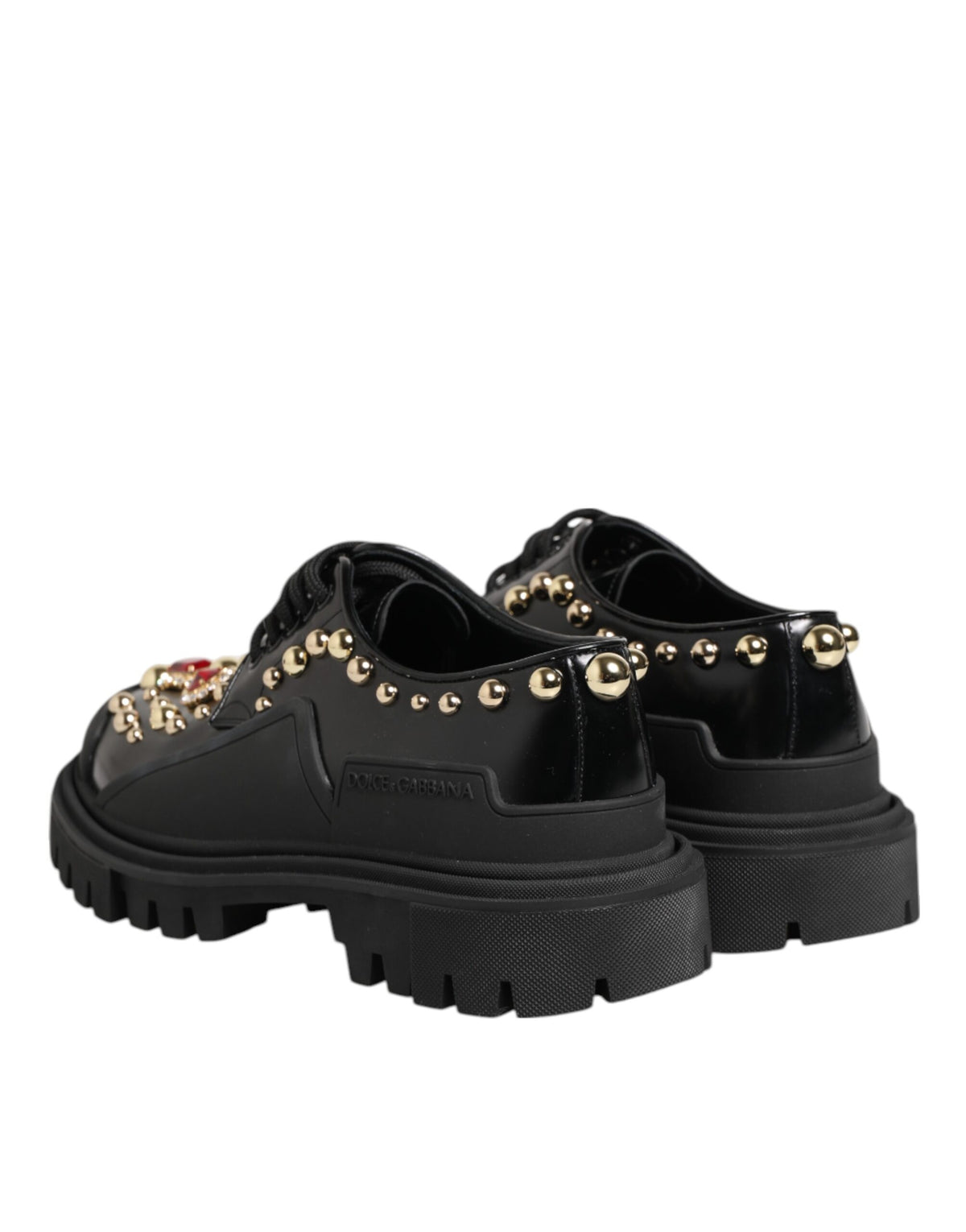 Dolce & Gabbana Women's Leather & Crystal Lace-Up Ankle Boots - Black Gold Red