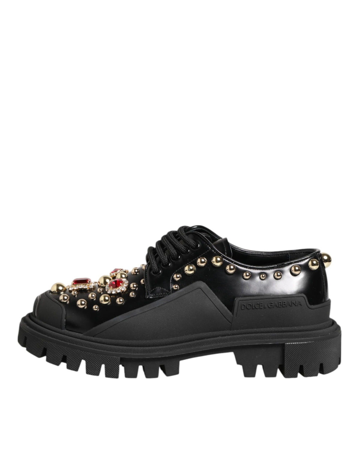 Dolce & Gabbana Women's Leather & Crystal Lace-Up Ankle Boots - Black Gold Red