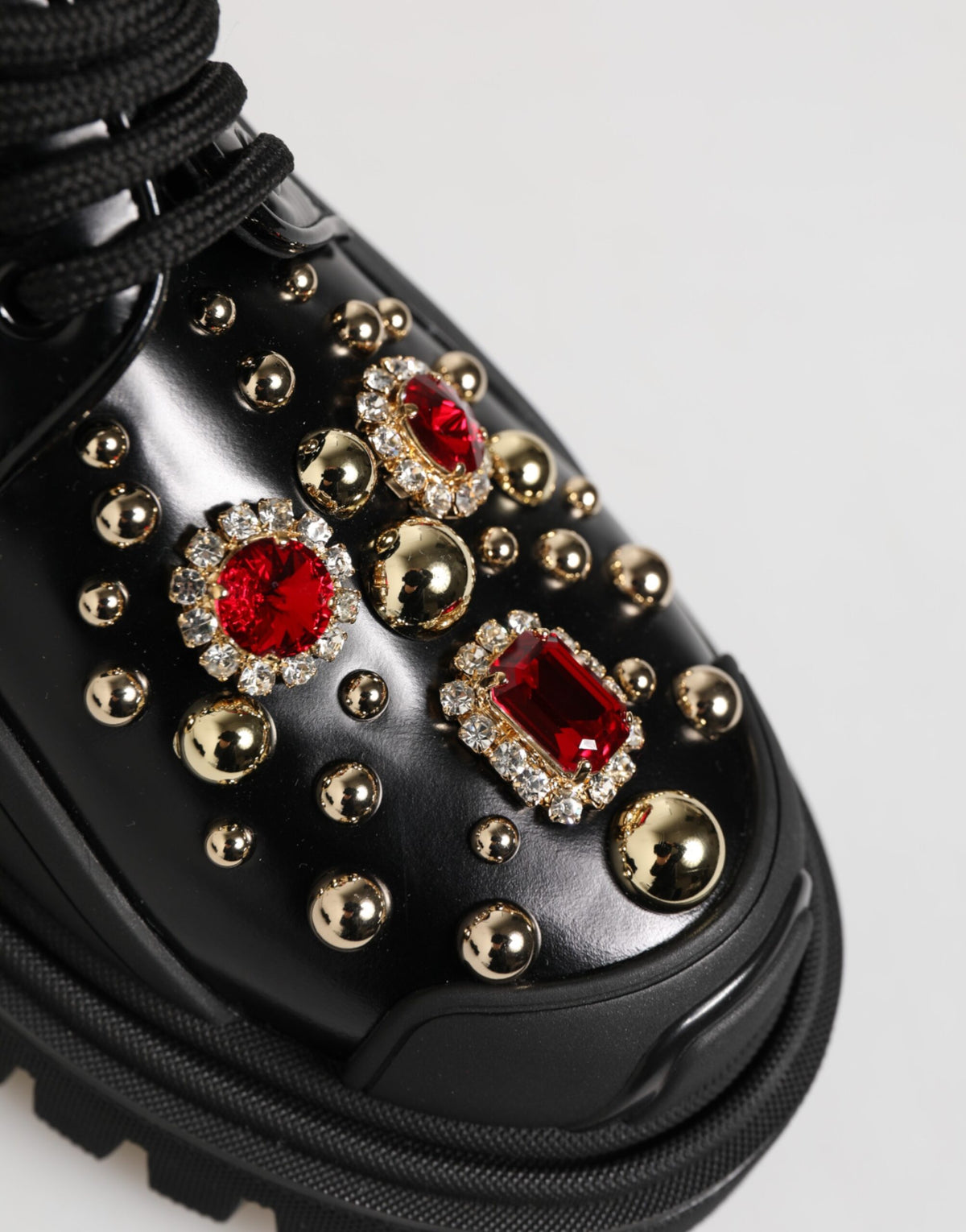 Dolce & Gabbana Women's Leather & Crystal Lace-Up Ankle Boots - Black Gold Red