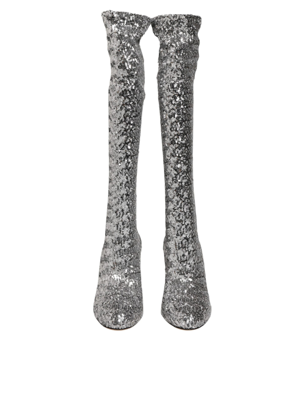 Dolce & Gabbana Women's Polyester Viscose Leather & Sequins High-Heel Over-The-Knee Boots - Silver