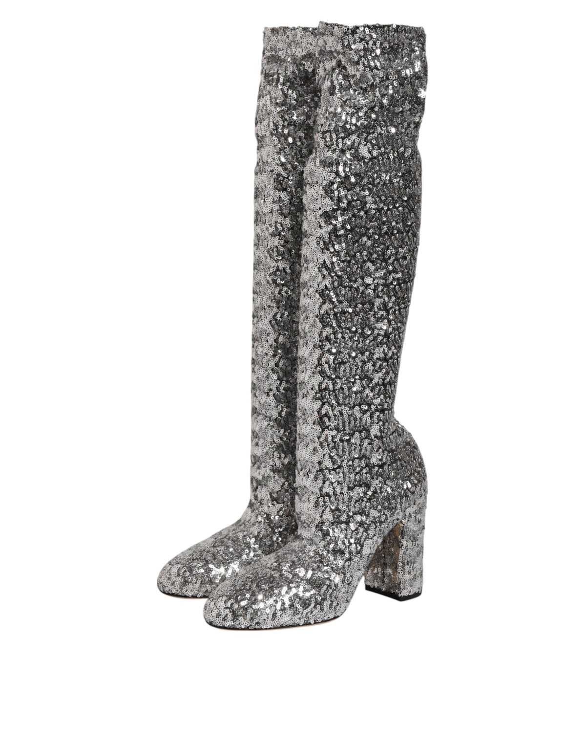 Dolce & Gabbana Women's Polyester Viscose Leather & Sequins High-Heel Over-The-Knee Boots - Silver