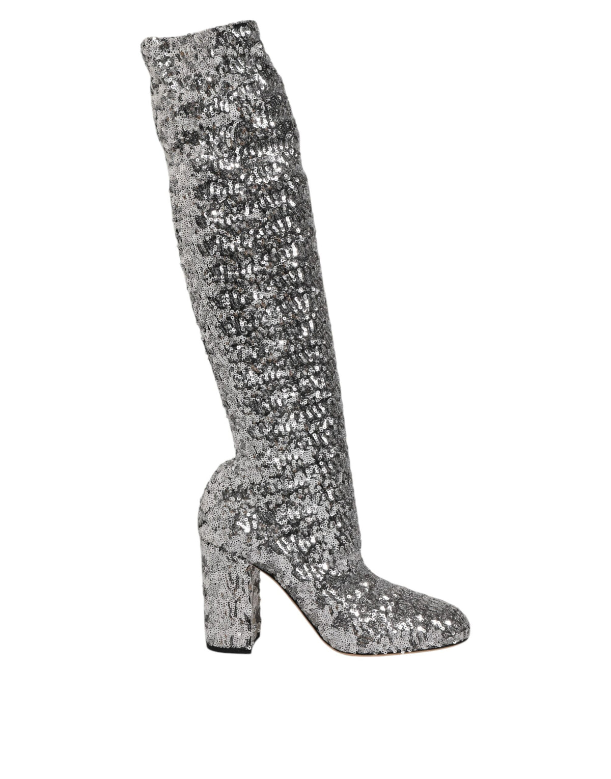 Dolce & Gabbana Women's Polyester Viscose Leather & Sequins High-Heel Over-The-Knee Boots - Silver
