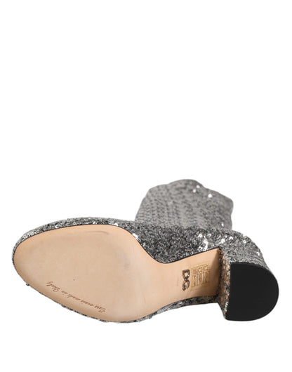 Dolce & Gabbana Women's Polyester Viscose Leather & Sequins High-Heel Over-The-Knee Boots - Silver