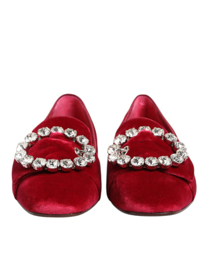 Dolce & Gabbana Women's Cotton Velvet Leather & Viscose Flat Loafer Slip-On Shoes - Red Jacquard