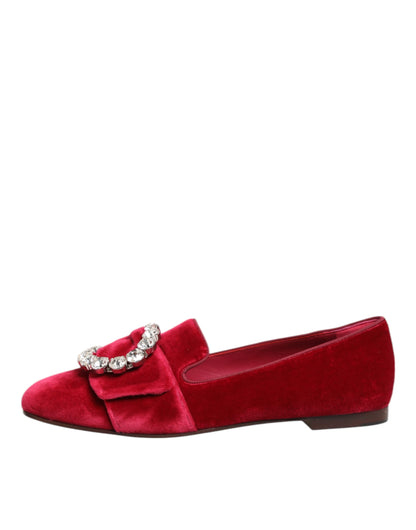 Dolce & Gabbana Women's Cotton Velvet Leather & Viscose Flat Loafer Slip-On Shoes - Red Jacquard
