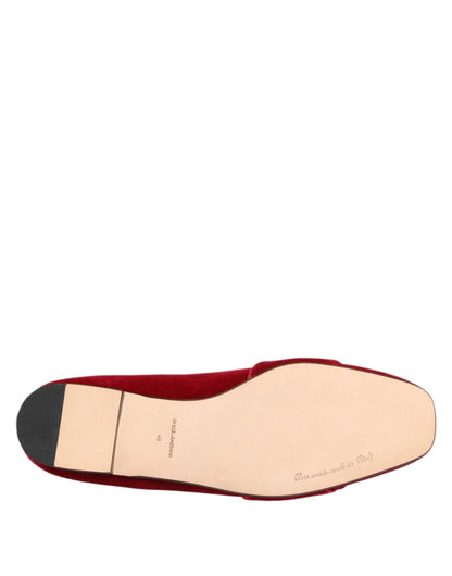 Dolce & Gabbana Women's Cotton Velvet Leather & Viscose Flat Loafer Slip-On Shoes - Red Jacquard