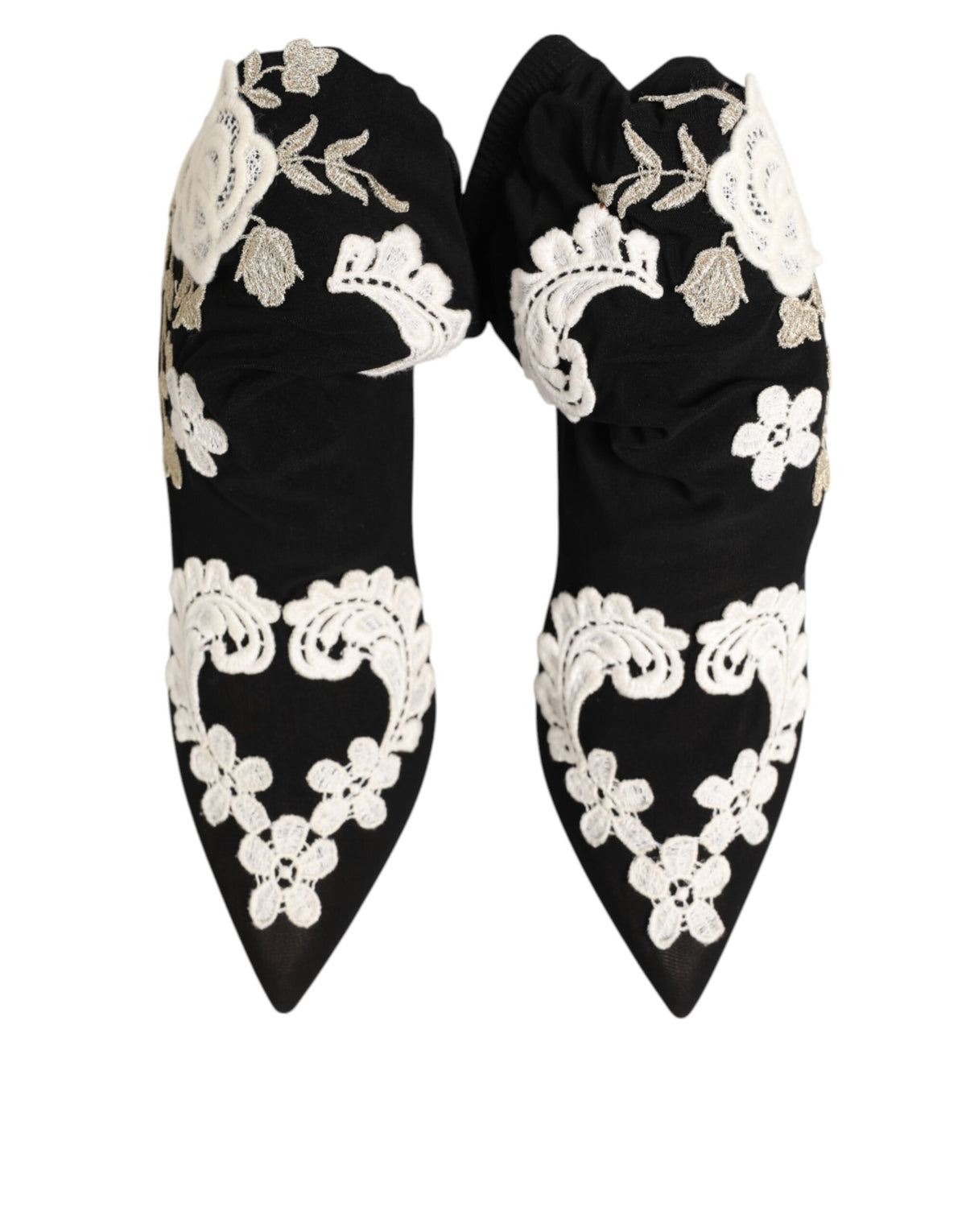 Dolce & Gabbana Unisex Leather & Viscose High-Heel Stiletto Ankle Boots - Black White Floral