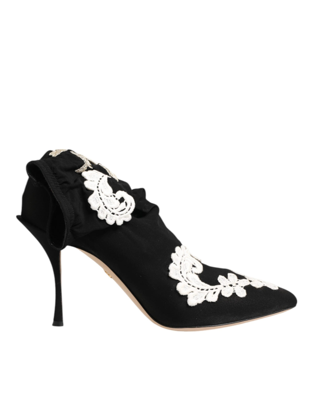 Dolce & Gabbana Unisex Leather & Viscose High-Heel Stiletto Ankle Boots - Black White Floral