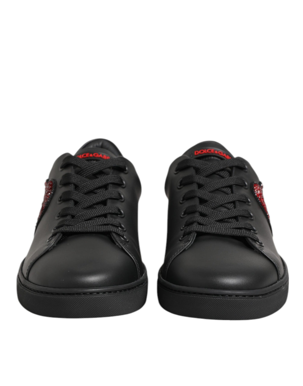 Dolce & Gabbana Heart Women's Low Top Calf Leather Crystal & Rubber Sneakers - Black Red