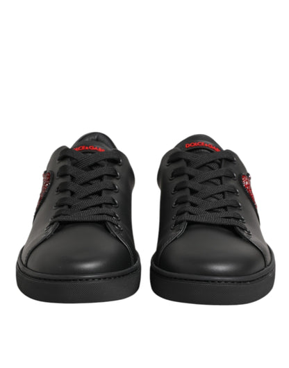Dolce & Gabbana Heart Women's Low Top Calf Leather Crystal & Rubber Sneakers - Black Red