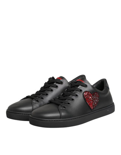 Dolce & Gabbana Heart Women's Low Top Calf Leather Crystal & Rubber Sneakers - Black Red