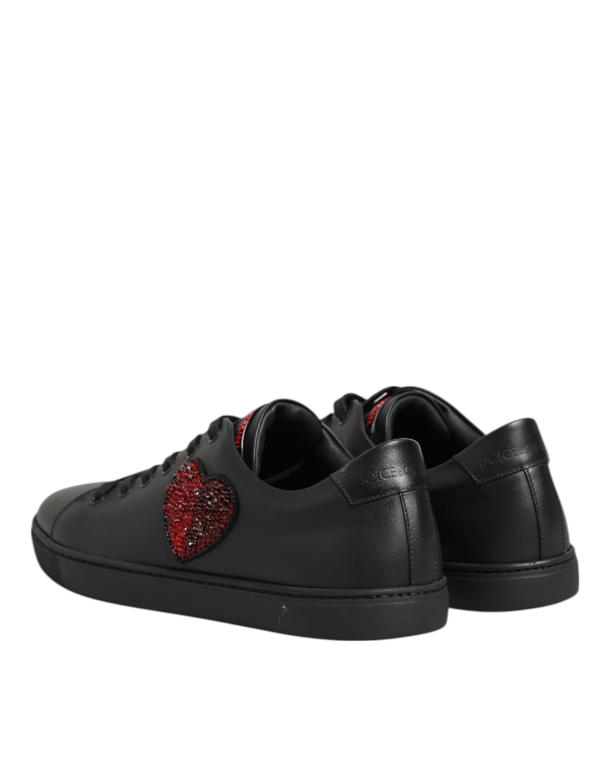 Dolce & Gabbana Heart Women's Low Top Calf Leather Crystal & Rubber Sneakers - Black Red