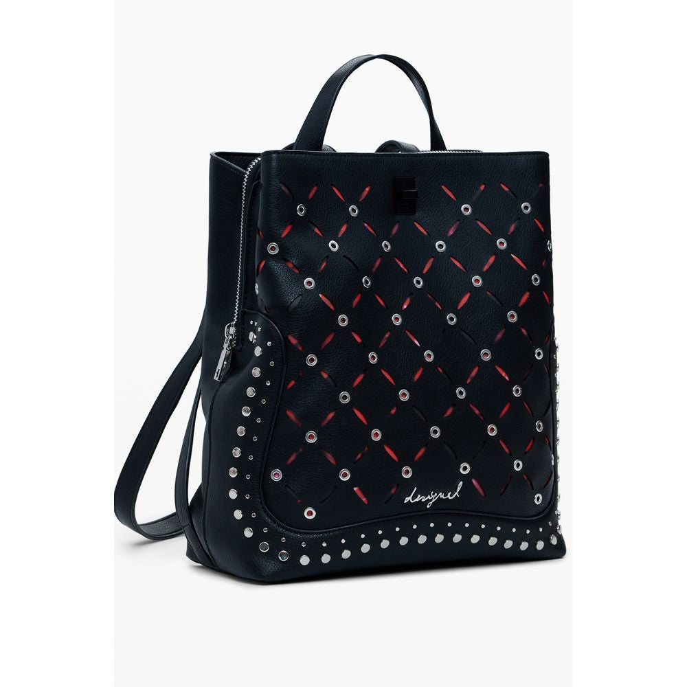 Desigual Black Small Perforated Backpack with Studs
