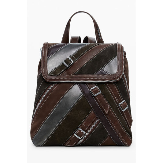 Desigual Brown Small Backpack with Straps & Zippers