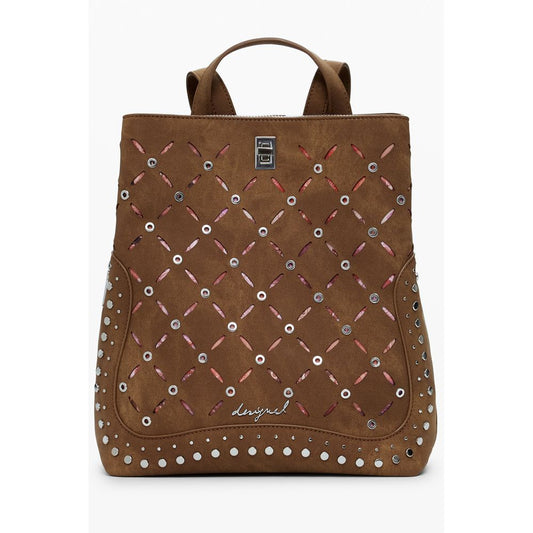 Desigual Brown Small Perforated Backpack with Studs