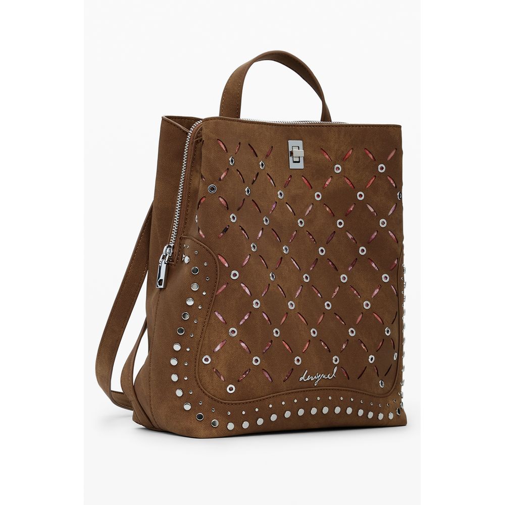 Desigual Brown Small Perforated Backpack with Studs