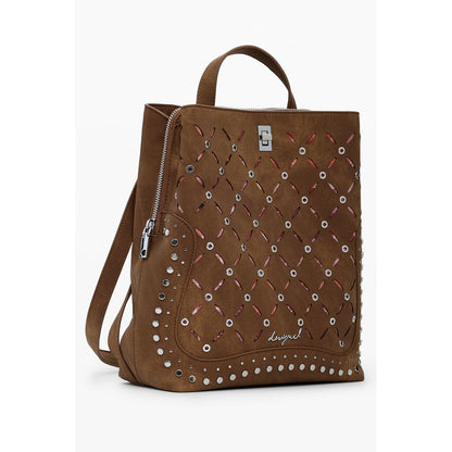 Desigual Brown Small Perforated Backpack with Studs