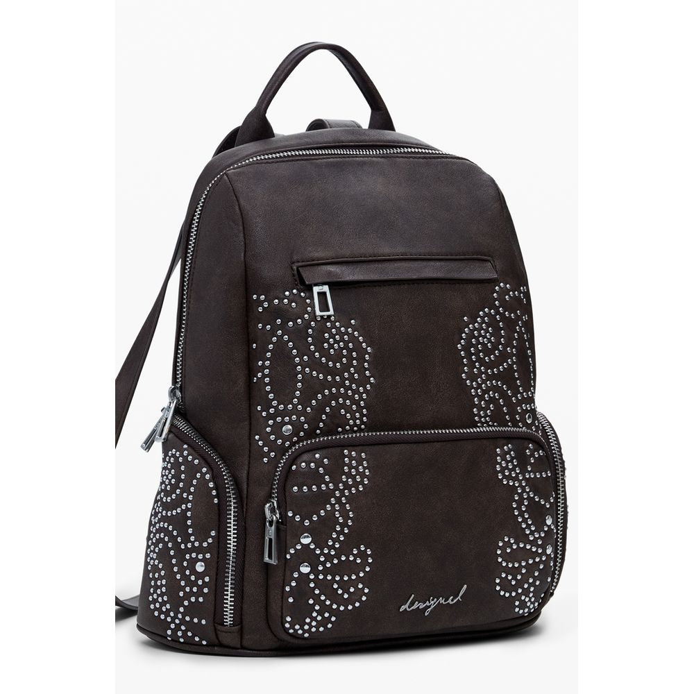 Desigual Brown Small Backpack with Studded Pockets